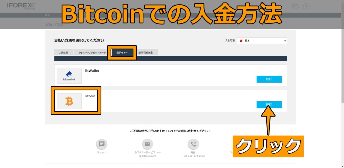 Bitcoinでの入金方法