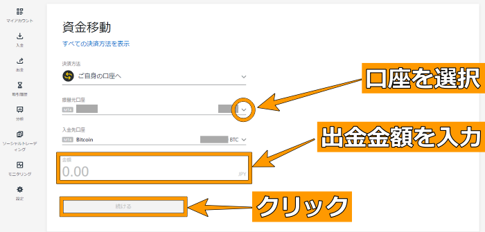 資金移動金額を入力