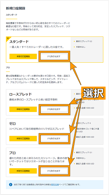 デモ口座を選択