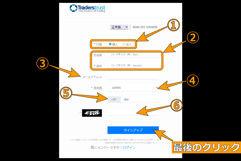 TTCM口座開設「情報の入力」