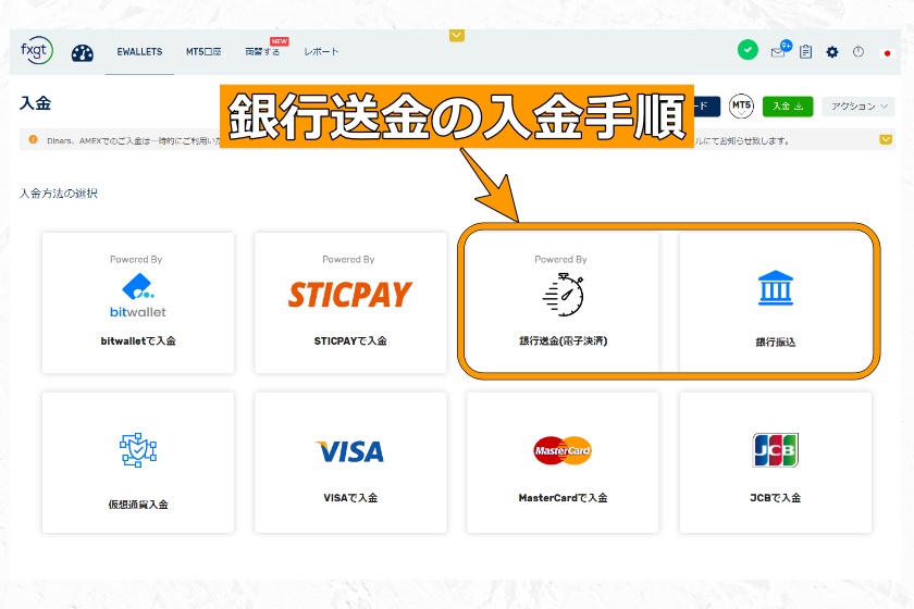 FXGT入金「銀行送金の入金手順」