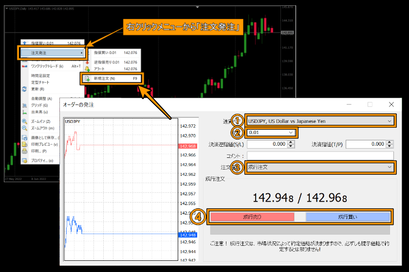 XM MT4　「オーダー発注」