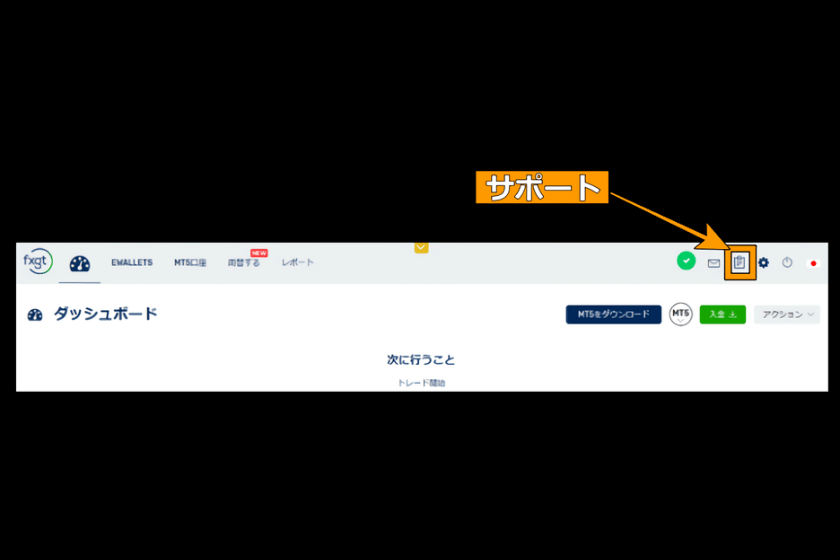  FXGT 口座開設-マイページからサポートを利用