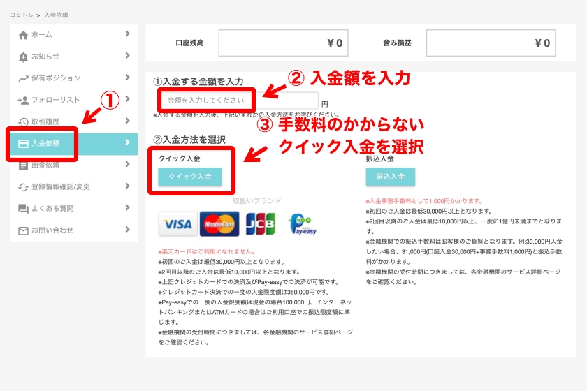 コミトレ「証拠金の入金方法1」