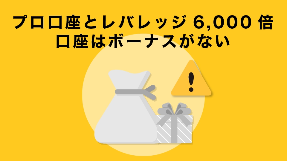 受付休止中のプロ口座とレバレッジ6,000倍口座にはボーナスがない