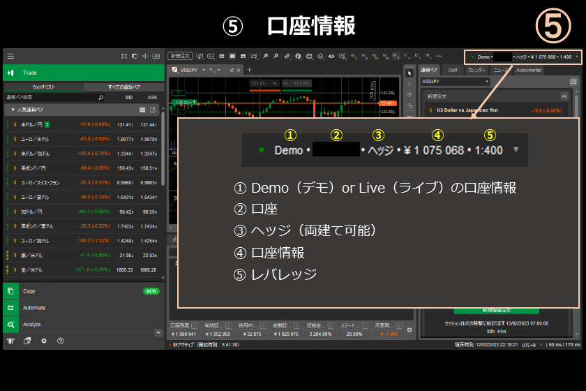 画像⑲　AXIORYのcTrader「口座情報の確認」