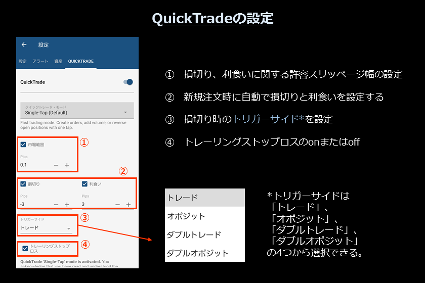 画像7　AXIORYのcTrader スマホ「QuickTradeの設定」