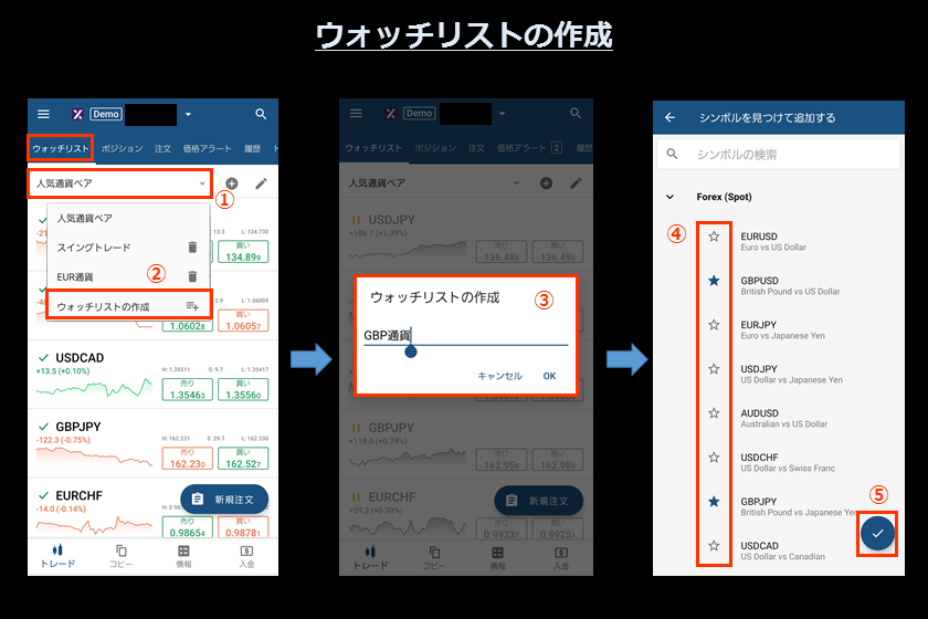 画像13　AXIORYのcTrader スマホ「ウォッチリストの作成方法」