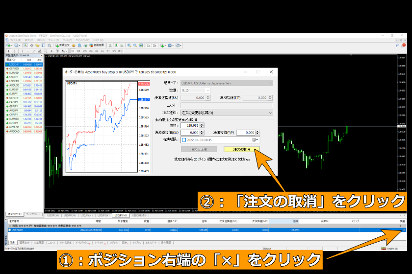 画像134：MT4使い方「注文の取り消し」