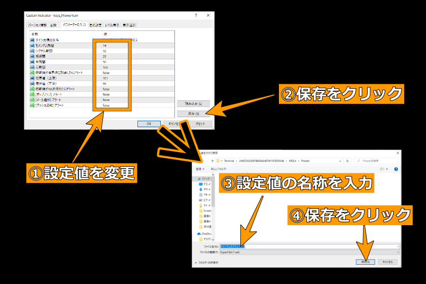 画像169：MT4使い方「インジケーターの設定値の保存」