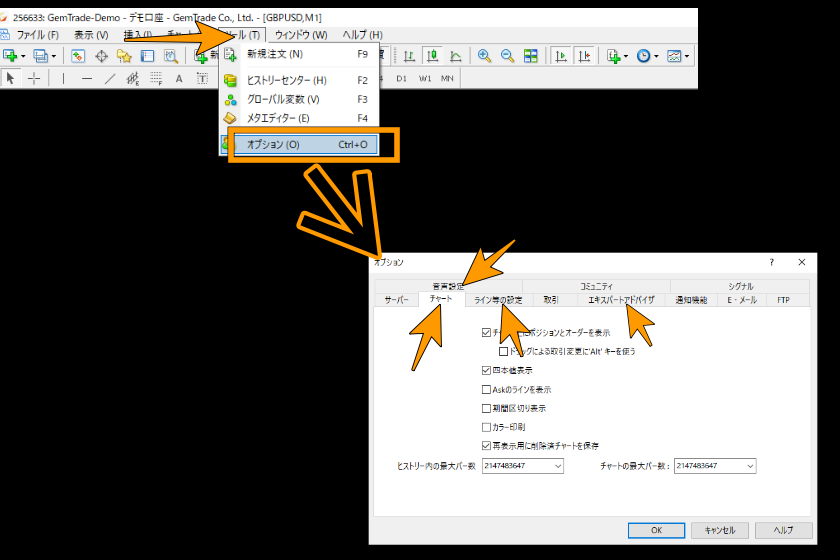 画像171-1：MT4使い方「ツール→オプション]