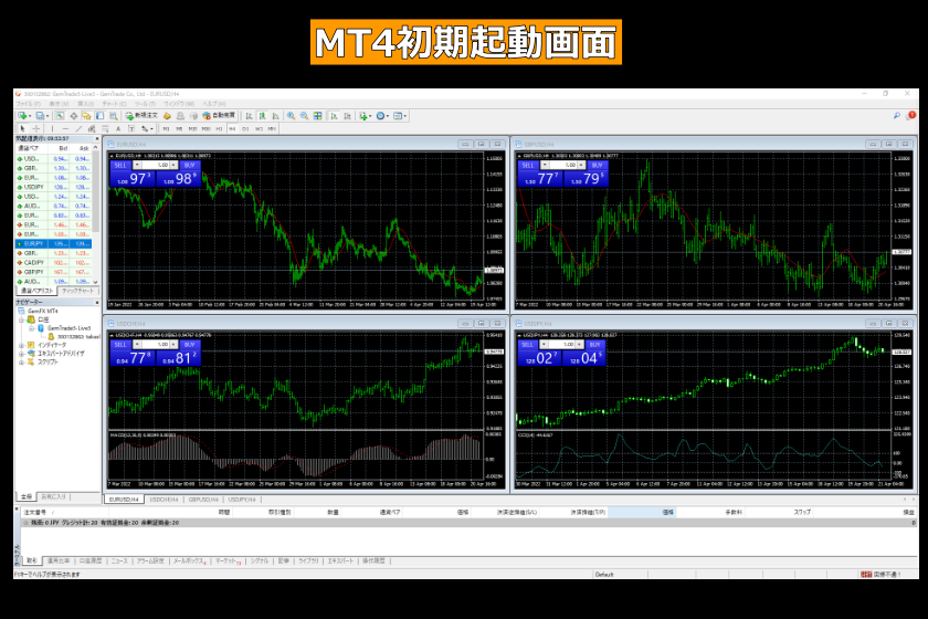 画像47：MT4使い方「初期起動画面」