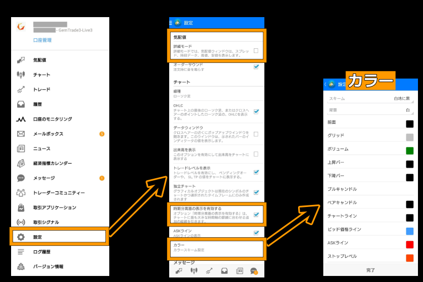 画像79：MT4使い方「スマホ版MT4カラー変更」