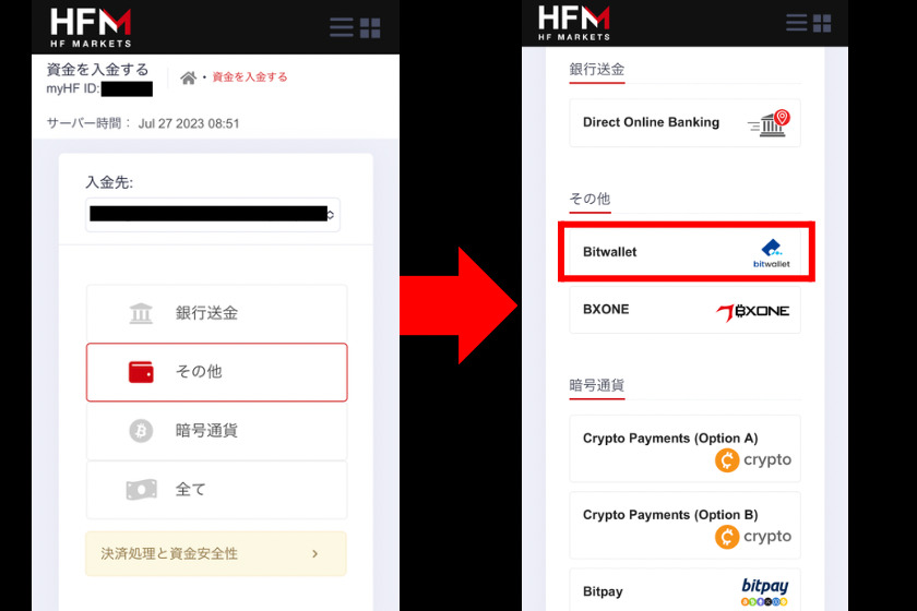 画像5：HFMarkets入金「bitwallet」