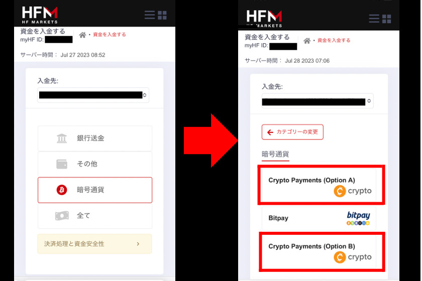 画像14：HFMarkets入金「仮想通貨」