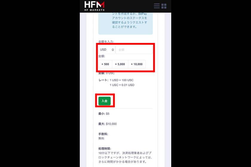 画像12：HFMarkets入金「bitty入金」