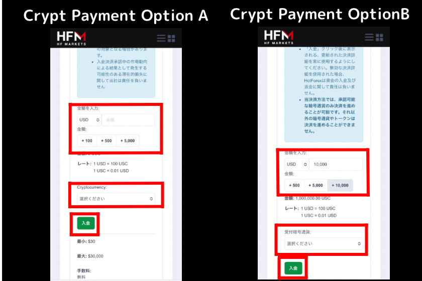 画像15：HFMarkets入金「入金」