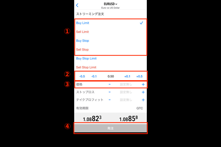 画像151：MT5使い方「スマホ指値」