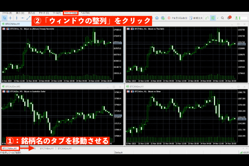 画像68：MT5使い方「ウィンドウ整列」