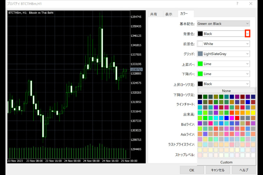 画像73：MT5使い方「色設定」