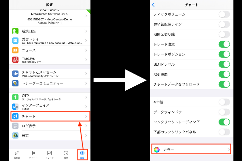 画像4:MT5をダークモードにする方法