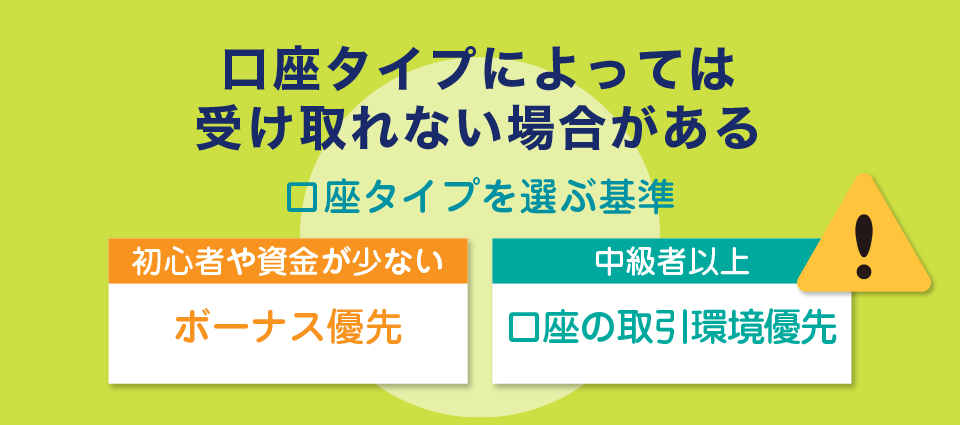 口座タイプによってはボーナスを受け取れない場合がある