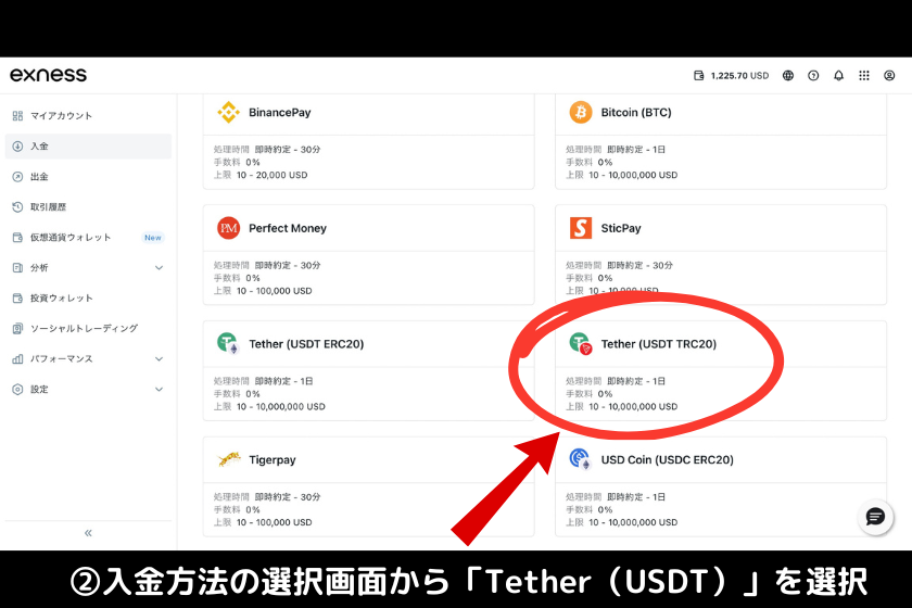 画像02：海外FX USDT 入金「USDT入金02」