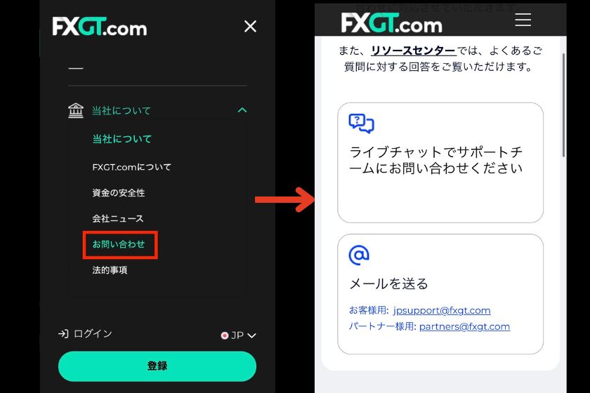 FXGT メールお問い合わせ