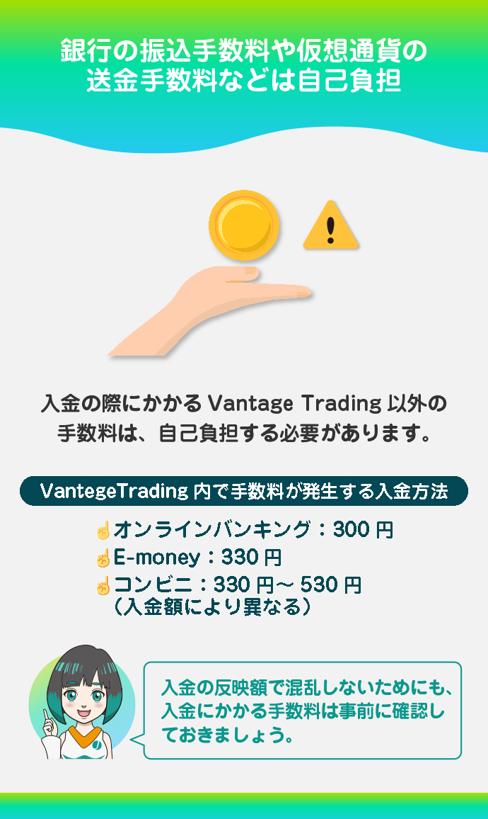 VantageTrading以外の手数料は自己負担する必要がある