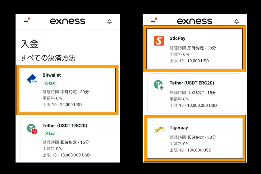 画像05：Exness　入金「オンラインウォレット01」