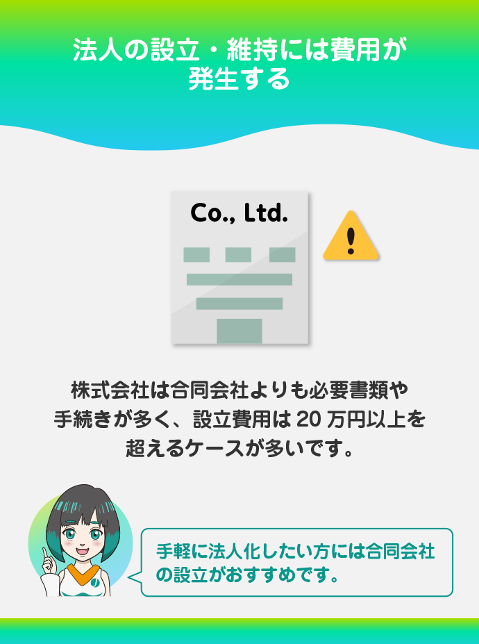 法人口座の設立費・維持費がかかる