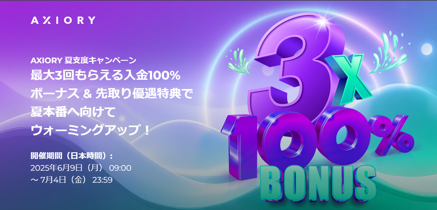 AXIORY 夏支度キャンペーン｜最大3回の100％入金ボーナス