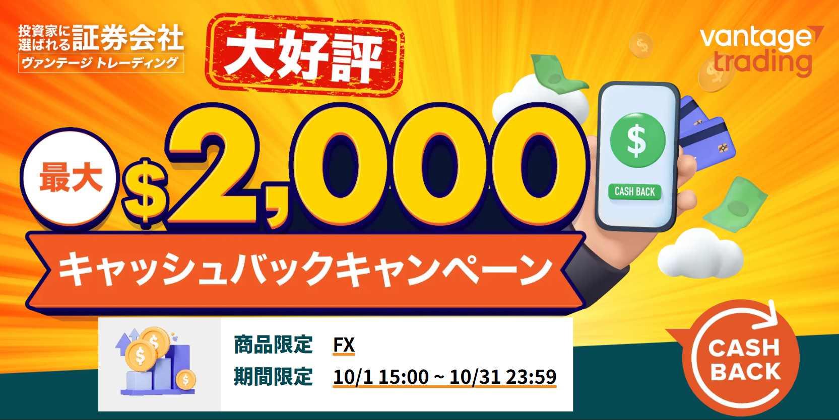 【最大2,000ドル】キャッシュバックキャンペーン｜FX